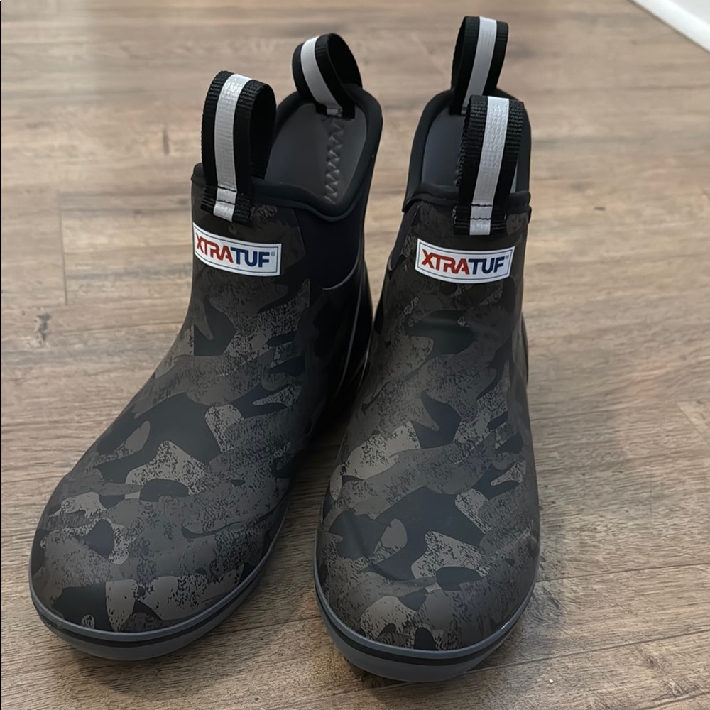 Black Camouflage Winter and Rain Boots with Slip-On Design